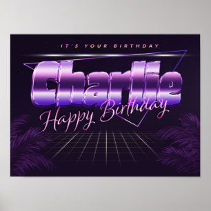 Charlie Name Vorname lila retro Poster Geburtstag