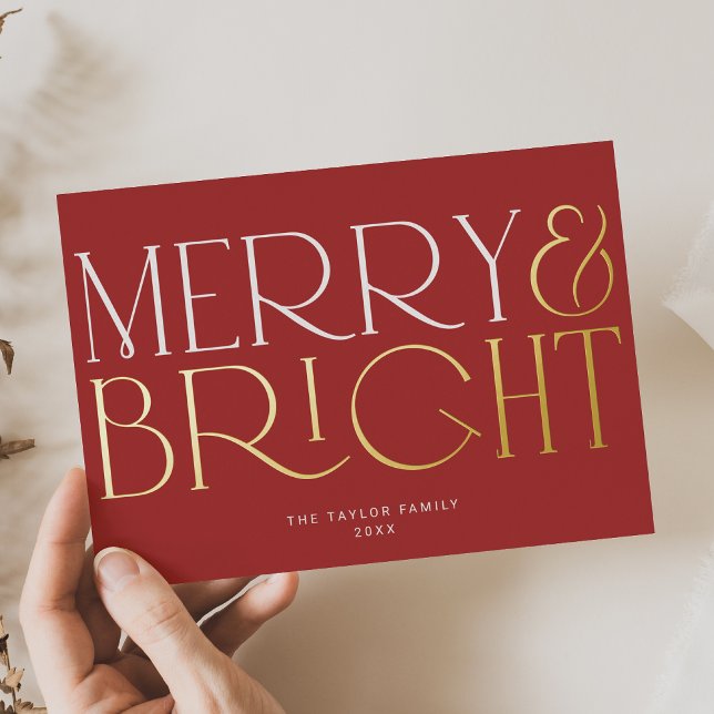 CHARLIE Red Foil Merry Bright Family Christmas Foil Holiday Card (CHARLIE Red Foil Merry Bright Family Christmas Foil Holiday Card)