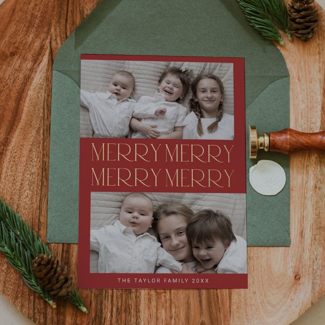 CHARLIE Red Foil Photo Fun Merry Merry Christmas Foil Holiday Card (CHARLIE Red Foil Photo Fun Merry Merry Christmas Foil Holiday Card)
