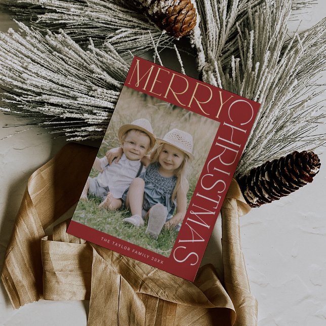 CHARLIE Red Gold Foil Fun Photo Merry Christmas Foil Holiday Card (CHARLIE Red Gold Foil Fun Photo Merry Christmas Foil Holiday Card)