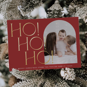 CHARLIE Red Gold Foil Ho Ho Ho Photo Christmas Holiday Card