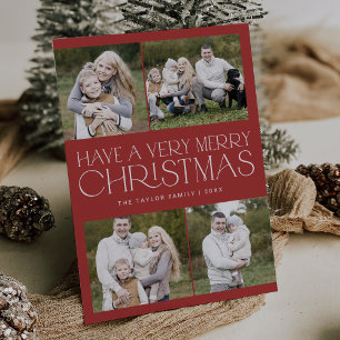 CHARLIE Red Simple Family Multi Photo Christmas Holiday Card