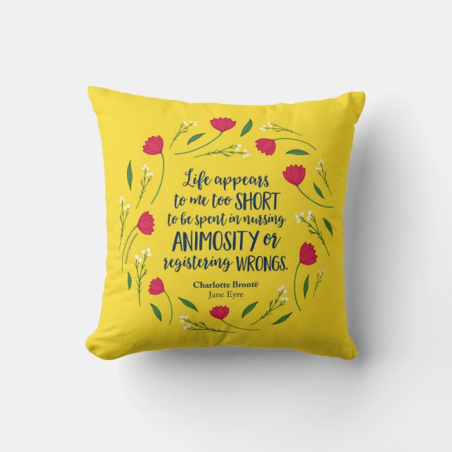 Charlotte Bronte Jane Eyre Floral Life Book Quote Cushion (Front)