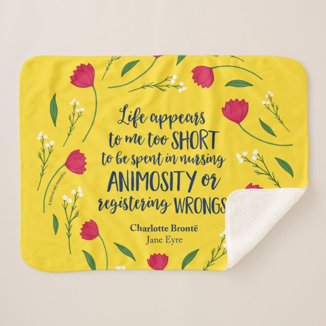 Charlotte Bronte Jane Eyre Floral Life Book Quote Sherpa Blanket (Front (Horizontal))