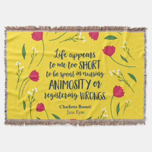 Charlotte Bronte Jane Eyre Floral Life Book Quote Throw Blanket
