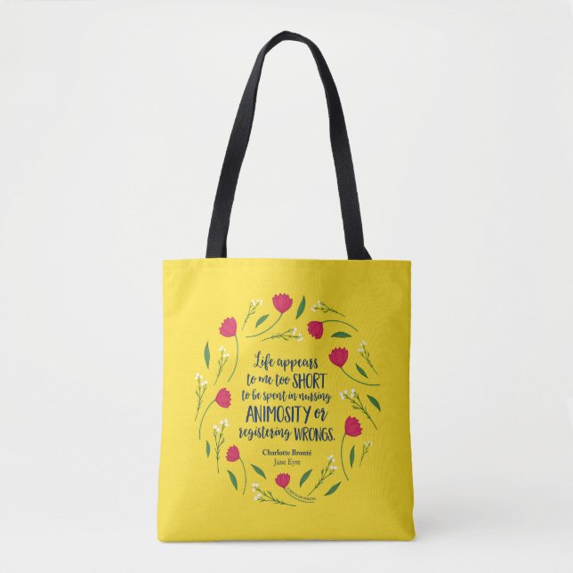 Charlotte Bronte Jane Eyre Floral Life Book Quote Tote Bag (Front)