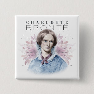 Charlotte Bronte Portrait by Richmond with Flowers 15 Cm Square Badge