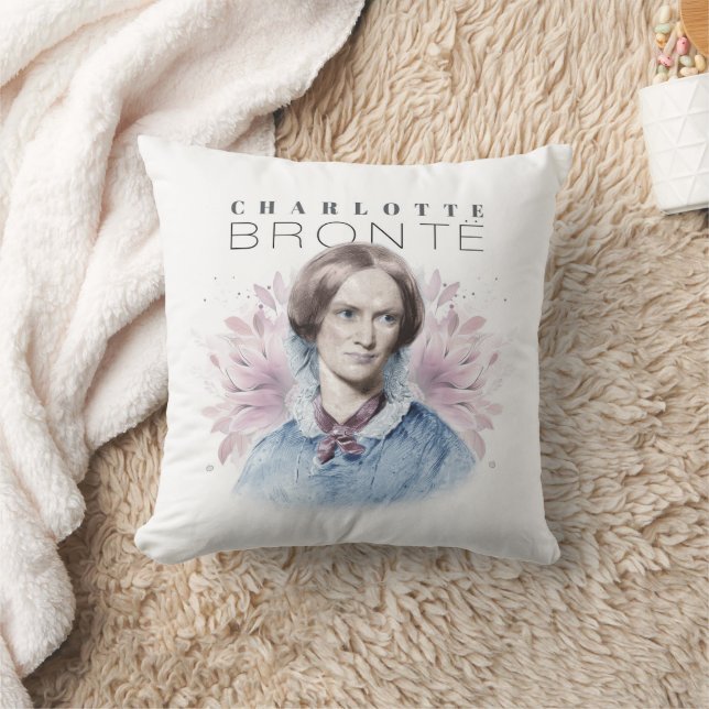 Charlotte Bronte Portrait by Richmond with Flowers Cushion (Blanket)