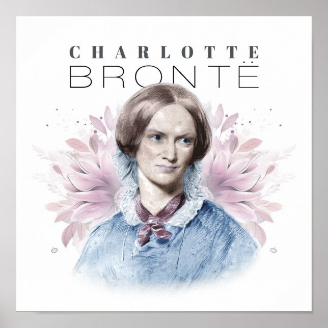 Charlotte Bronte Portrait by Richmond with Flowers Poster (Front)