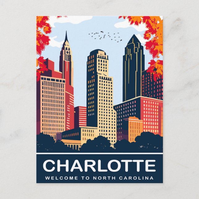 Charlotte, City in Autumn, North Carolina, Travel Postcard (Front)