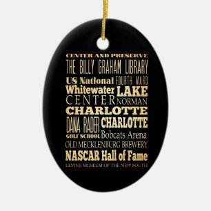 Charlotte City of North Carolina State Typography Ceramic Tree Decoration