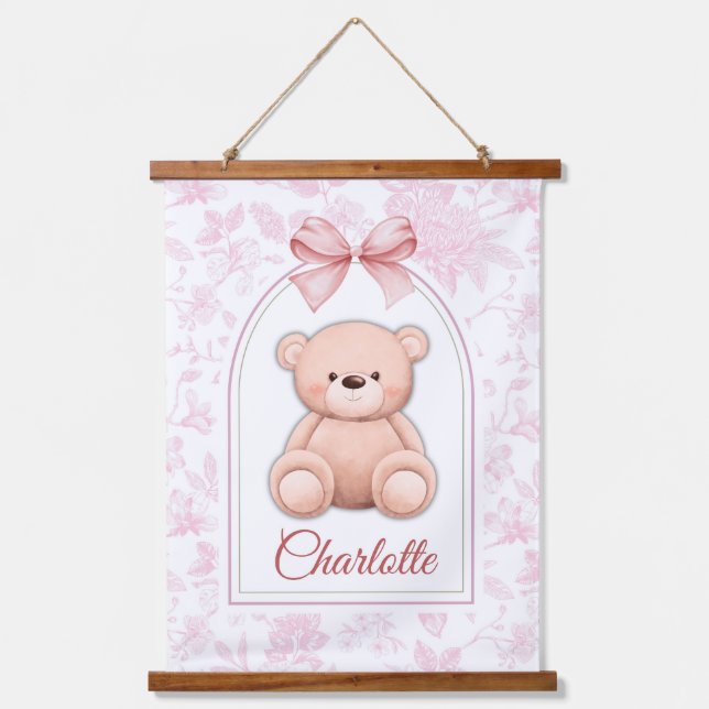 Charlotte | Custom Pink Teddy Bear Nursery Design  Hanging Tapestry (Front)
