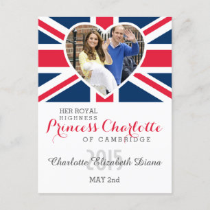 Charlotte Elizabeth Diana - British Will Kate Postcard