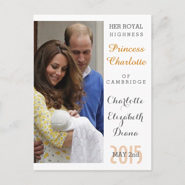 Charlotte Elizabeth Diana - British Will Kate Postcard (Front)