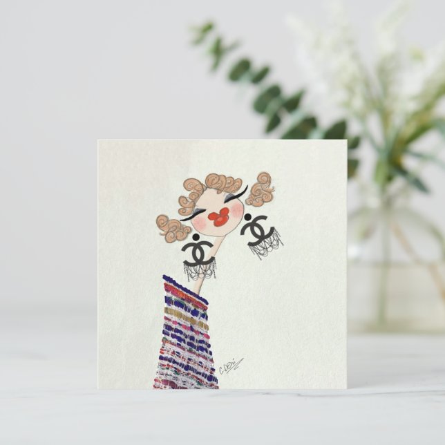 Charlotte Is Happy Fashion Illustration Holiday Card (Standing Front)