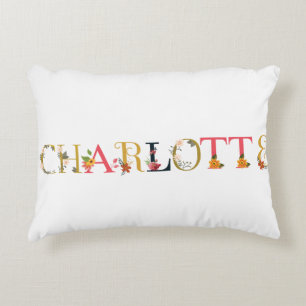 CHARLOTTE Name Art With Flowers Embroidered Decorative Cushion
