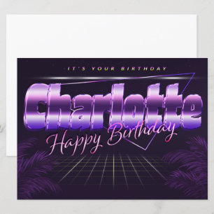 Charlotte Name Vorname lila retro Karte Geburtstag Card