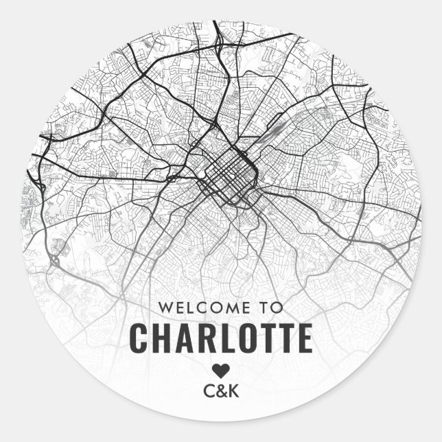  Charlotte, NC City Map | Wedding Welcome Classic Round Sticker (Front)