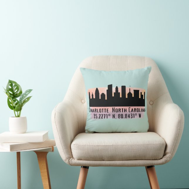 Charlotte NC City Skyline Latitude and Longitude  Cushion (Chair)
