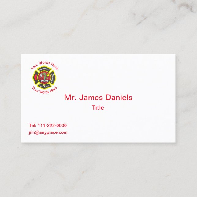 Charlotte NC Fire Department Emblem Business Card (Front)