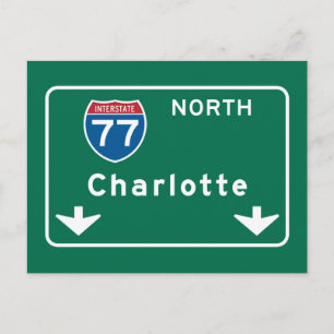 Charlotte, NC Road Sign Postcard