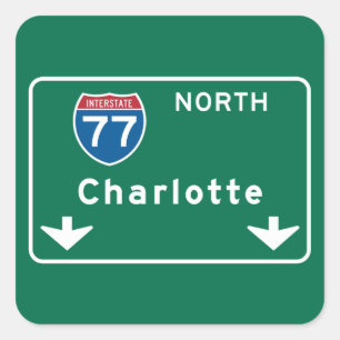Charlotte, NC Road Sign Square Sticker