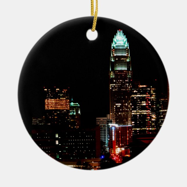 Charlotte NC Skyline Ceramic Tree Decoration (Front)