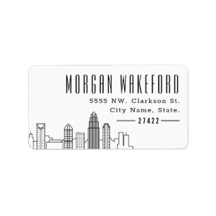Charlotte, NC Stylized Skyline Large Label