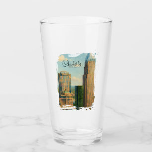 Charlotte NC Watercolor Skyline Travel Glass