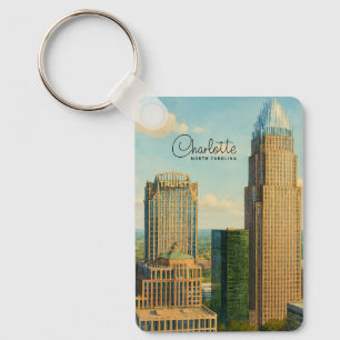 Charlotte NC Watercolor Skyline Travel  Key Ring
