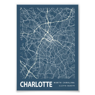 Charlotte - North Carolina Blueprint City Map Photo Print