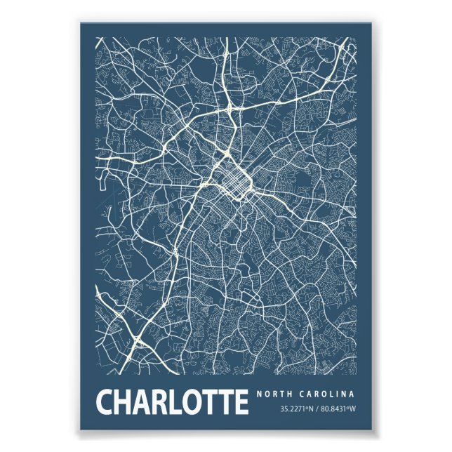 Charlotte - North Carolina Blueprint City Map Photo Print (Front)