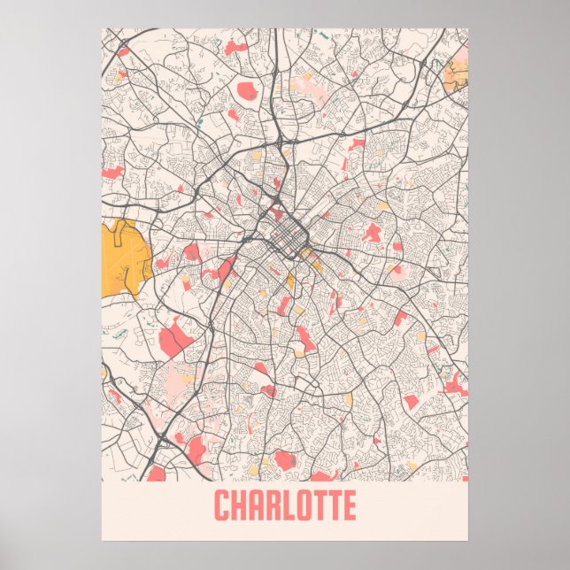 Charlotte - North Carolina Chalk City Map Poster (Front)