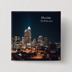 Charlotte North Carolina City Skyline Night 15 Cm Square Badge