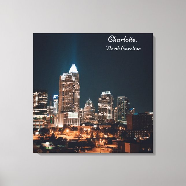 Charlotte North Carolina City Skyline Night Canvas Print (Front)