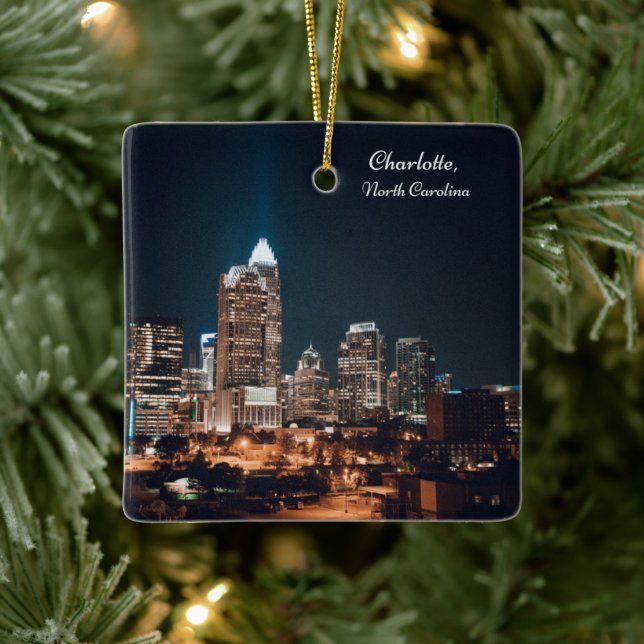 Charlotte North Carolina City Skyline Night Ceramic Ornament (Tree)