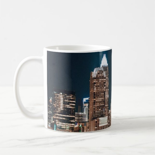 Charlotte North Carolina City Skyline Night Coffee Mug (Left)
