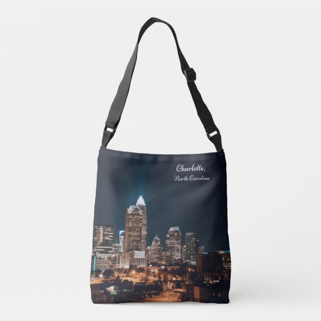 Charlotte North Carolina City Skyline Night Crossbody Bag (Back)
