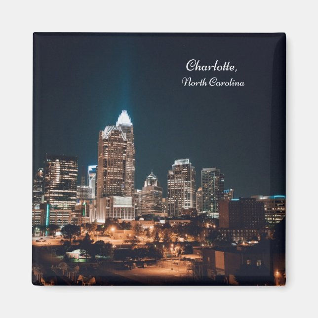 Charlotte North Carolina City Skyline Night Magnet (Front)