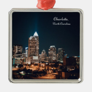 Charlotte North Carolina City Skyline Night Metal Tree Decoration