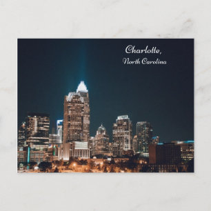 Charlotte North Carolina City Skyline Night Postcard
