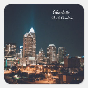 Charlotte North Carolina City Skyline Night Square Sticker
