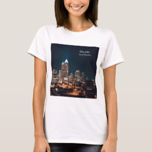 Charlotte North Carolina City Skyline Night T-Shirt