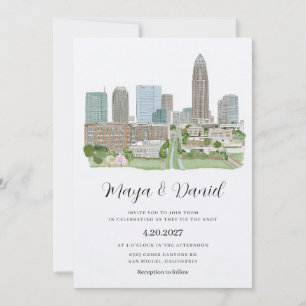 CHARLOTTE NORTH CAROLINA City Skyline Wedding Invitation