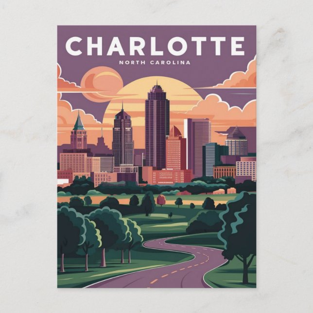 Charlotte north carolina Illustration Postcard (Front)