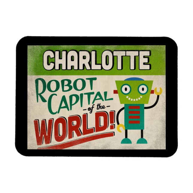 Charlotte North Carolina Robot - Funny Vintage Magnet (Horizontal)