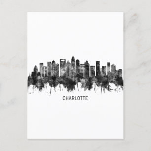 Charlotte North Carolina Skyline BW Holiday Postcard