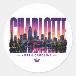 Charlotte North Carolina Skyline City Name Travel Classic Round Sticker