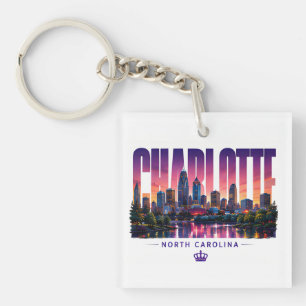 Charlotte North Carolina Skyline City Name Travel Key Ring