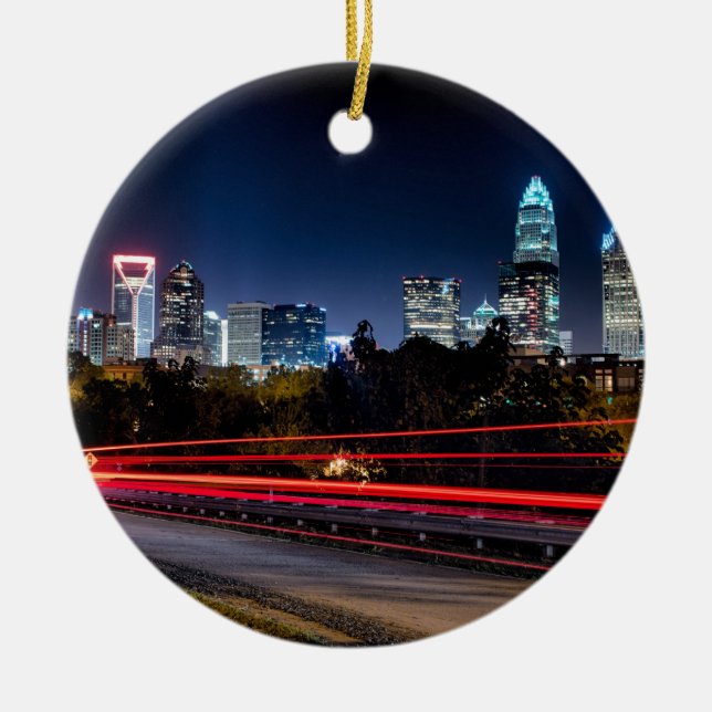 charlotte north carolina skyline evening ceramic tree decoration (Front)